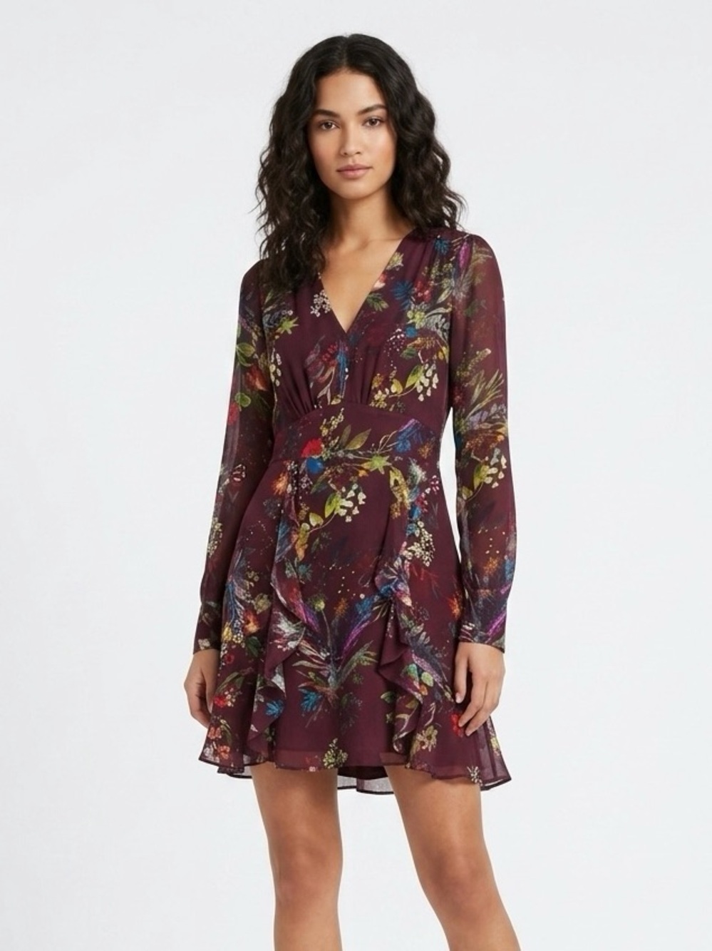 [Parker] Brooke Floral Ruffled Silk  Dress